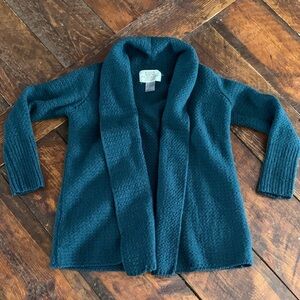 Cozy 100% Wool Teal Open Front Sweater Aran Sweater Market